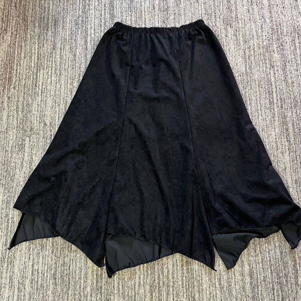 Womens Size Large Faux Suede Leather Skirt Black Elastic Waist Bite‎ Hem NWOT